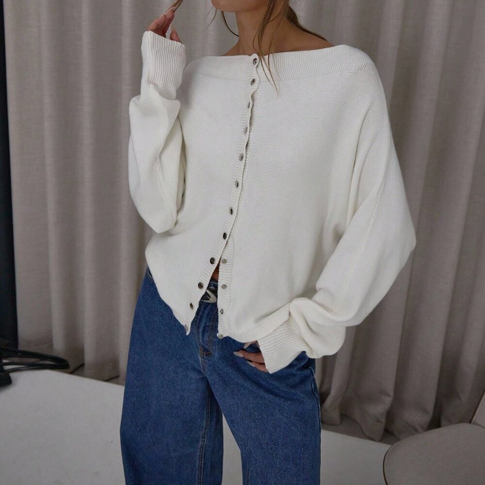 White Casual Women's Boat Neck Cardigan